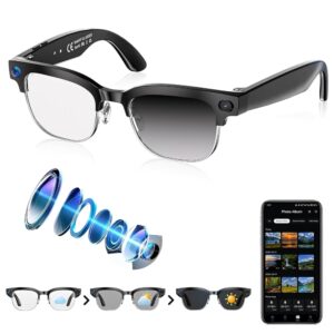 AI Smart Glasses with Camera, 4K EIS Anti-Shake Video & Photo Capture, Real-Time Translation,Open-Ear Bluetooth Audio, Object Recognition, Recording Sunglasses with Photochromic