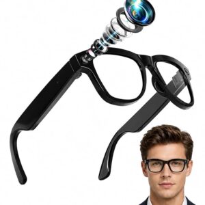 Coucur AI Smart Glasses with Camera, 8MP 4K Camera Glasses & 1080P Video Recording Glasses, ChatGPT Voice Assistant, 139 Languages Real-Time Translation, Open Ear Earbuds for...
